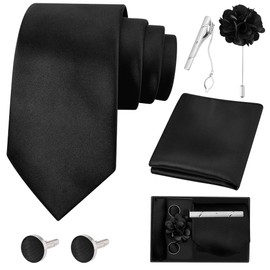 SlowTon Corbatas de Satén para Hombre, Conjunto de Corbata y Pajarita Slim para Caballero, Accesorio de Alta Calidad para Trajes, 8CM Corbatas con Gemelos y Caja, Regalo para Marido Padre Amigo