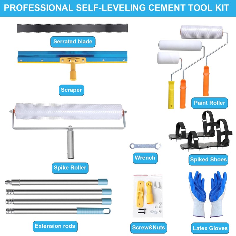 Self Leveling Cement Tool Kit-Epoxy Floor Tools Includes 21.5-67" Adjustable