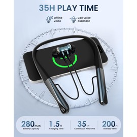 Nackenbügel Kopfhörer Bluetooth 5.4, Magnetische Kabellose Ohrhörer mit Mikrofon, 35 Stunden Spielzeit, IPX5 Wasserdicht, ENC Noise Cancelling, Typ-C Laden, LED Batterieanzeige, Schwarz