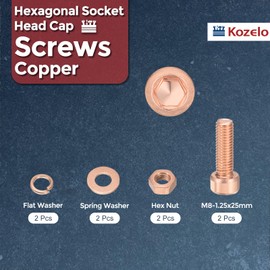 Kozelo 8pcs M8 Socket Head Cap Screws Bolts Nuts Assortment Kit - [M8-1.25x25mm] Red Copper Fully Threaded Hex Screw for 3D Printer Use
