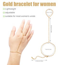 Mikovivi Hand Chain Bracelet, Golden Ring Bracelet Hand Chain Adjustable Finger Ring Bracelet Shiny Stylish Hand Jewelry Perfect for Fashion Wear and Dating for Lovers (Golden)