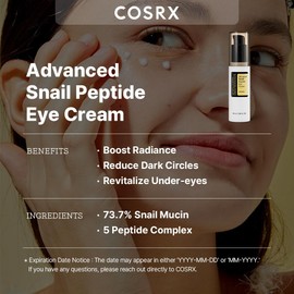 COSRX COSRX Snail Mucin Peptide Under Eye Cream, 0.84 fl oz, 73.7% Snail Mucin and Niacinamide, Eye Care, Eye Cream Anti Aging, Dark Circles, Korean Skin Care