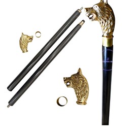 Fulcrum care Lion Brass Handle Wooden Walking Cane for Men and Women, 36 Inch Wood Walking Stick for Men and Women, Ergonomic Wood Cane for Seniors Unisex