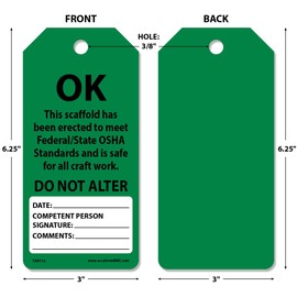 AccuformNMC 100 Scaffolding Tags by-The-Roll, Scaffold Ok Do Not Alter, US Made OSHA Compliant, Waterproof PF-Cardstock, Resists Tears, 6.25"x3", TAR112