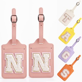 Yintry 26 Letter PU Leather Luggage Tags Privacy Protection with Name ID Card Quickly Spot Luggage, Bags and Suitcases Waterproof Travel Essentials,2 Pack