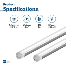 BLKKAP 60" (5 ft.) T8 G13 Base, Type A Plug & Play Linear LED Tube Light, Aluminum, 24W, 2,640Lm, Cool White 4100K, Replacement for 40 Watt FO40/841, 2 Pack