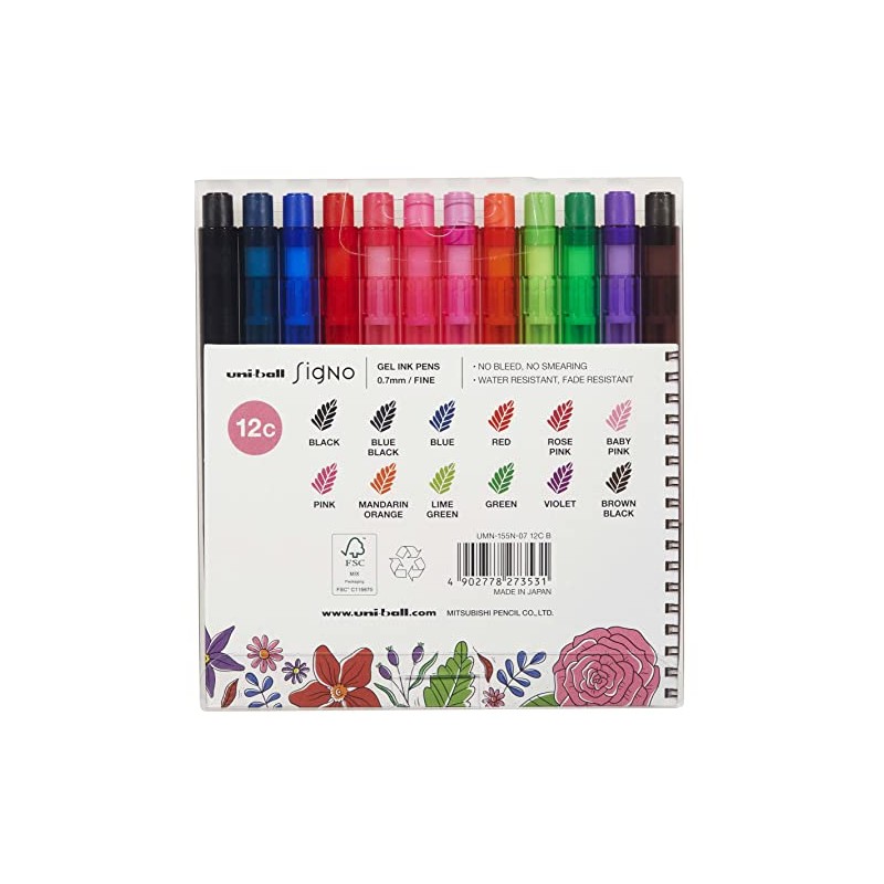 Uni-Ball Signo RT1 UMN-155N Gel Rollerball Pen - 12 Colours