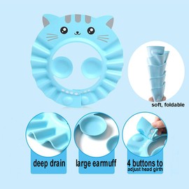 Baby Shower Cap Kids Shampoo Shield Bath Visor for Eyes Ears Face, Adjustable Bath Shower Protector Hair Wash Shield Earmuff Waterproof Bath Cap for Toddler Children Kids
