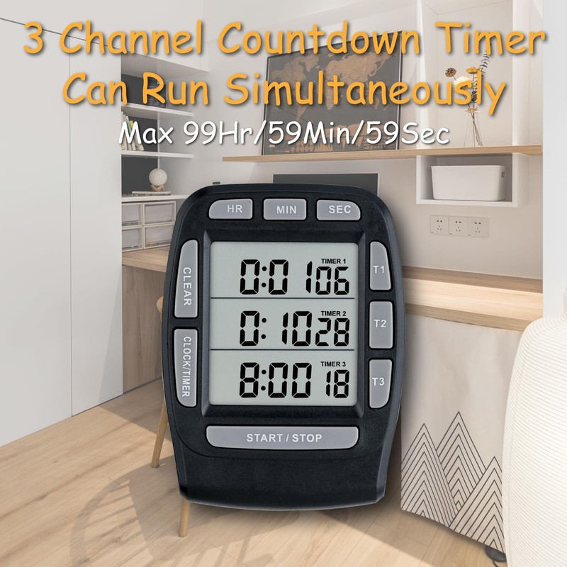 Jayron JR-KT001 Digital Timer Large LCD 3 Channel Countdown Timer,Kitchen