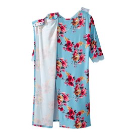 Women's Open Back Adaptive Lace Trim Nightgown - No Peek V-Neck Hospital Gown for Seniors - Spring Floral LGE