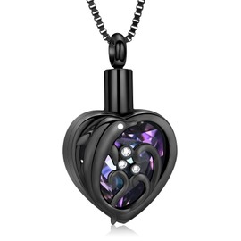 XSMZB Crystal Heart Cremation Jewelry for Ashes Pendant Dolphin Urn Necklace Ashe Holder for Human Pets Memorial Jewelry for Women Girl(Black-Purple)