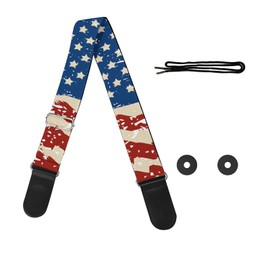 GLENLCWE American Flag Guitar Strap for Acoustic/Electric/Bass Guitar,Adjustable Length Guitar Strap with Leather End