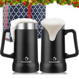 Conjunto de 2 Tarros Cerveceros de Acero Inoxidable de Doble Pared Térmica 730 ml,Vasos Térmicos para Bebidas Frías y Calientes - Ideal para Cerveza, Café y Regalos para Papá (Negro)