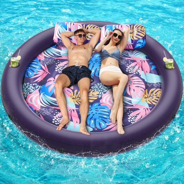 OKSUWATER Inflatable Tanning Pool,Large Round Water Pool Float with Pillow