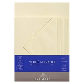 Clairefontaine - Ref 61416L - G.Lalo Correspondence Set - 10 x A5 (14.8 x 21cm) 100gsm Sheets + 5 x Gummed Lined C6 (11.4 x 16.2cm) Envelopes - Imperial Canvas - White