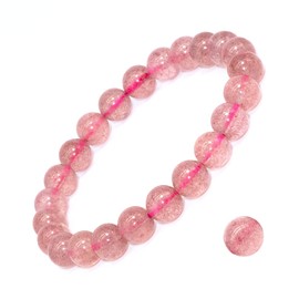 DAZCOLO Handmade Gem Bracelet 7.5" Stretch Gemstone 8mm Round Beads Crystals Quartz Unisex (Strawberry quartz)