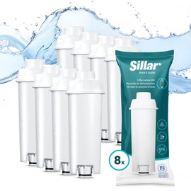 Sillar Water Filter 8x for Delonghi Coffee Machines DLSC002, SER3017 & 5513292811 - Compatible with ECAM, ESAM, ETAM Series | Fits Dinamica, PimaDonna | Increases the Life of the Device