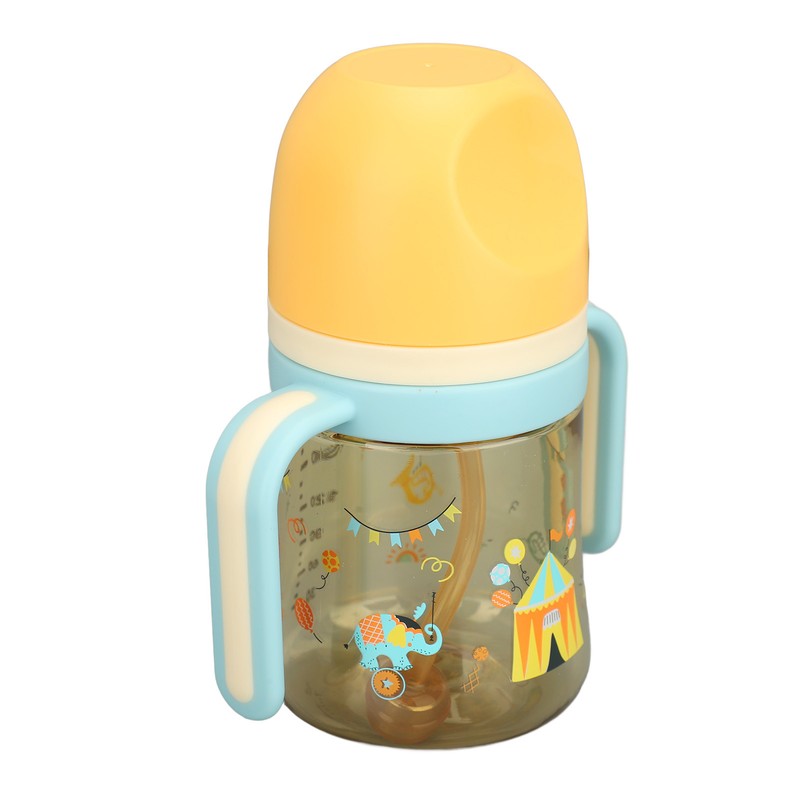Wide Neck Sippy Straw Bottle Spill Proof Easy Grip Training