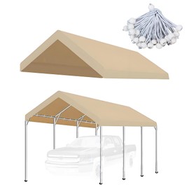TGEHAP 10' x 20' Carport Replacement Canopy Cover for Carport Frame Garage Top Tarp Shelter Tent Party Heavy Duty (Only Top Cover, Frame is not Included) (Beige, 10' x 12')