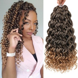 XTREND 8 Packs GoGo Curl Crochet Hair Ombre Beach Curl Water Wave Crochet Hair Short Curly Crochet Hair for Women,Deep Wave Braiding Synthetic Hair Extensions (14 Inch,T27)