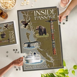 Lantern Press 1000 Piece Jigsaw Puzzle, Sitka, Alaska, Inside Passage Map