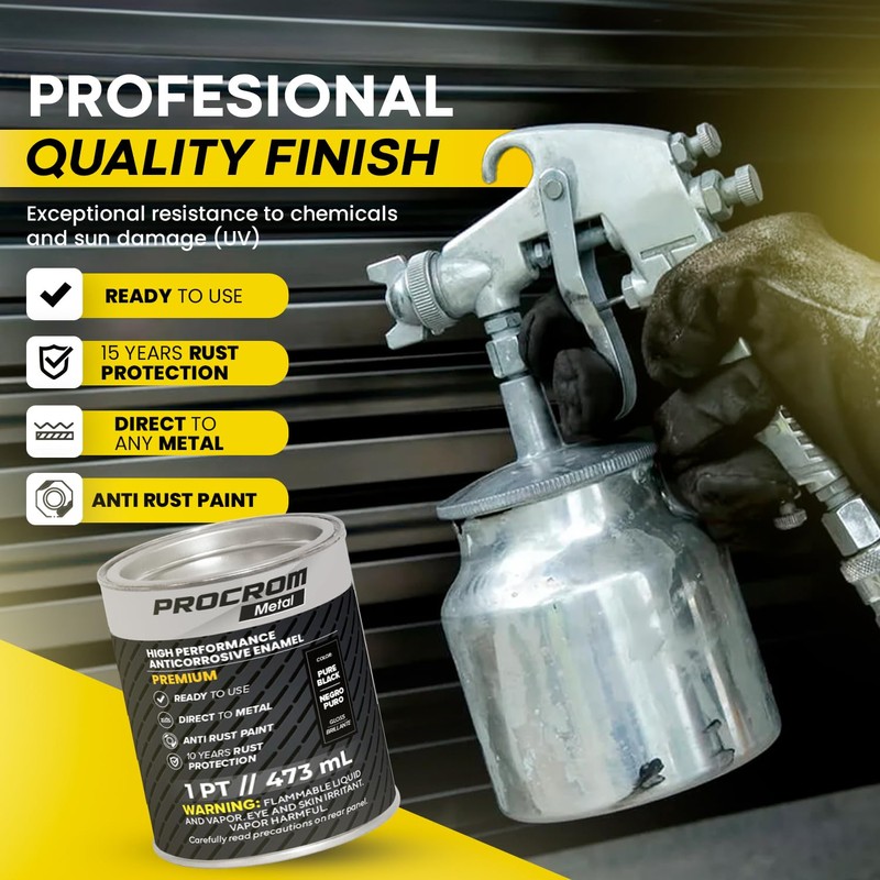 Procrom Premium Metal Paint – Gloss Pure Black, Pint |