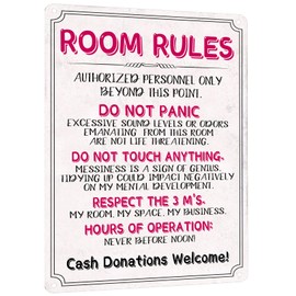 HYBLOM Room Sign For Teen Girls Bedroom Door Decor Teen Boy Room Signs Girl Room Rules Signs Dorm Wall Accessories Cool Things For Teens Funny Metal Tin Signs Gaming Room Decor 12x8 Inches