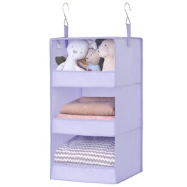 GRANNY SAYS 3 Shelf Hanging Storage Organiser, Pack of 1 Short Hanging Wardrobe Storage Organiser, Foldable Hanging Shelves for Clothes, Fabric Wardrobe Hanging Storage Organiser for Closet, Purple
