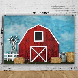 Generic Red Barn Door Photo Background Haystack Farm Harvest Theme Children Birthday Photography Background for Kids Farm Theme Baby Shower Banner Photo Booth Props Vinyl 7x5FT