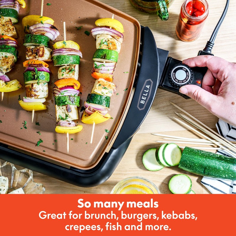 BELLA Electric Ceramic Titanium Griddle, Make 10 Eggs At Once,