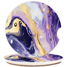 Ceramic Cup Holders Car Coasters for Women/Men,Cute Absorbent Drink Cup Car Holder Coasters with A Finger Notch 2.56" Pack of 2,Purple Gold Marble