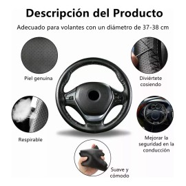 Funda De Volante De Piel Genuina Perforada Negra 38 Cm