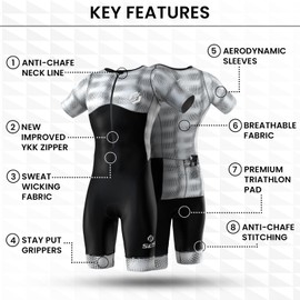 SLS3 Triathlon Suit Men - Aerodynamic Sleeved Tri Suit Men - Premium Pro Aero FX Mens Trisuit - Padded, Back Pockets (Midnight Blur, Large)