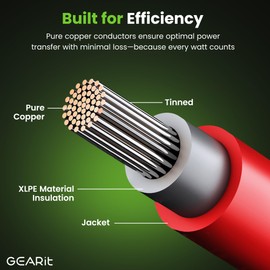 GEARit 10AWG Solar Extension Cable (25FT Black - 25Ft Red) Male to Female Solar Connectors with Adapter Tool Kit, Solar Panel Renewable Energy, 10 Gauge Pure Copper Extension Cord, 25 Feet