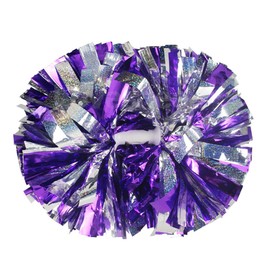Lovecheer 2PCS Purple and Silver Cheerleading Pom Poms Holographic Cheerleader Pom Poms with Baton Handle for Sports Team Spirit Cheer Dance