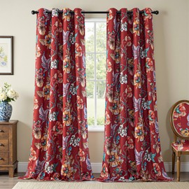 MYSKY HOME Terracotta Floral 95% Blackout Curtains 84 Inches Long for Living Room Dining Rooom Thermal Insulated Light Blocking Drapes Grommet Country Coquette Window Panels for Home, 2 Pcs, 52" Wide