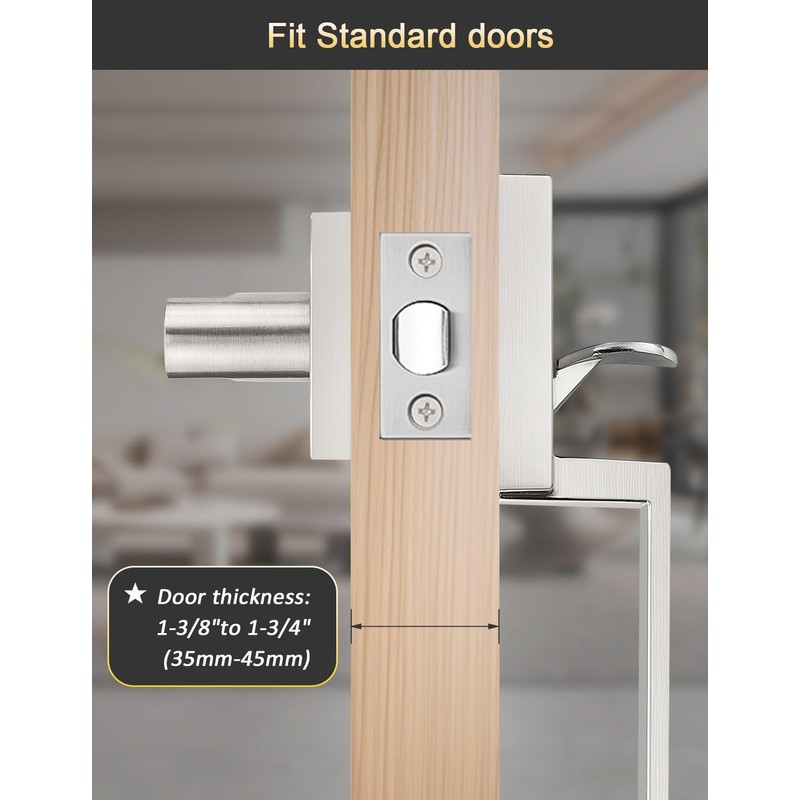 Tinewa Square Satin Nickel Door Handleset with Lever, Upgrated Entry