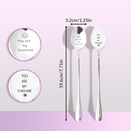 Tabanzhe Coffee Spoons-2PCS Stainless Steel Tea Spoons Cutlery Couple Gifts You are My Sunshine Engraved Spoons for Him Her Wedding Anniversary Valentines Day Coffee Tea Dessert