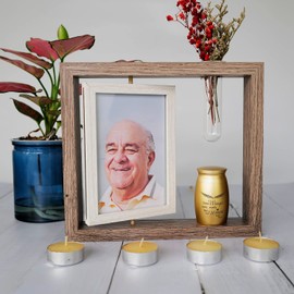 Twotigers 2.8’’ Small Urn for Human Ashes and Memorial Picture Frame Hold a 4’’ x 6’’ Photo, Mini Keepsake with, Golden Medium Urn Brown Photo Frame