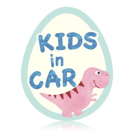 SAFETY MANIA KIDS IN CAR Car Sticker for Kids Riding Baby Baby Ride on Car Dinosaur (Pink (Tyrannosaurus), Kids)