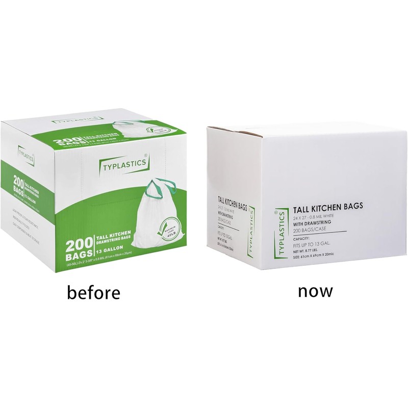 TYPLASTICS Tall Kitchen Drawstring Trash Bags 13 Gallon (200 Count)