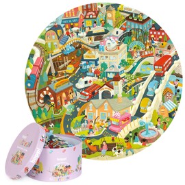 Boppi City Life Round Jigsaw Puzzle Made of 100% Recycled Cardboard, Animals, Vehicles, Buildings and People, 150 Pieces for Children 3 to 8 Years, 58 cm Diameter