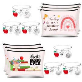 HAOWANWW 6 Sets Teacher Gifts Sets Thank You Teacher Gifts Teacher Appreciation Gift Set Leaving Gifts with 6 Teacher Makeup Bags 6 Teacher Bangle Bracelets for Women Men Birthday Christmas Presents