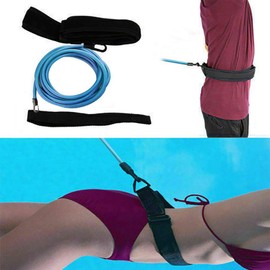 FBSPORT Swim Training Belts, Swimming Training Resistance Belt, Swim Tether Stationary Swimming for Adult Kids Swim Harness Static Swim Resistance Bands Bungee Cords Swim Belt (4M/13 ft, Light Blue)