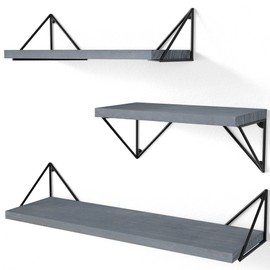 SRIWATANA Floating Shelves Wall Mounted, Rustic Wall Shelves for Bedroom, Bathroom, Living Room, Kitchen Set of 3(Gray)