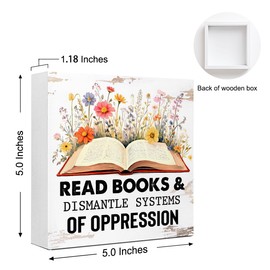 WUZYOU Reading Wood Block Sign Read Books & Dismantle Systems Of Oppression 5x5x1 INCH Sign, Correct Mindset Decor, Inspirational Vintage Style Plaque