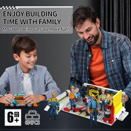 City Car Garage Building Set, Race Car Toys Technic Repair Shop Model Racecar Kits for Display or Play Replaceable Tires/Rear Wing Christmas Birthday Gifts for Adults Boys Girls Kids Ages 6 8 10 12+