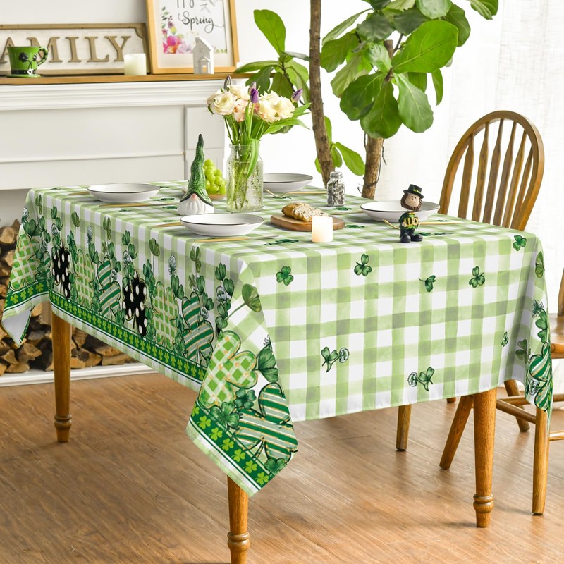 Horaldaily St. Patrick's Day Rectangular Tablecloth 52×70 Inch, Buffalo Plaid