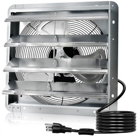 Hiorucet 18 Inch Shutter Exhaust Fan with 1.8m Power Cord, 2500CFM High Speed Low Noise Aluminum Louvered Exhaust Fan Wall Mounted for Greenhouse, Garage, Shop, Attics, Chicken Coop Ventilation Fan.