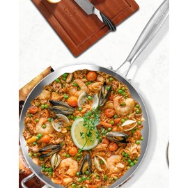 Bzayeat 14-Inch Tri-Ply Stainless Steel Frying Pan with Lid & Detachable Handle - Induction Compatible Skillet, Oven & Dishwasher Safe, Ideal for Frying, Sautéing & Simmering